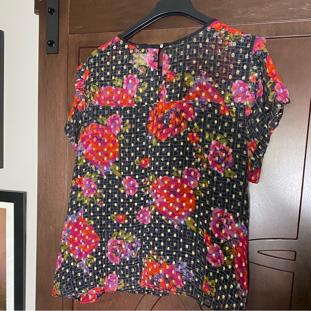 Anthropologie Black and Gold Polka Dot Sheer Beaded blouse.  Plus Size 26W
